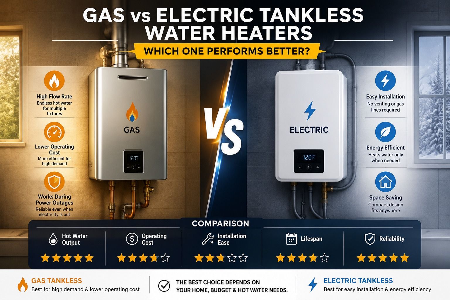 Gas vs Electric Tankless Water Heaters: Which One Performs Better?